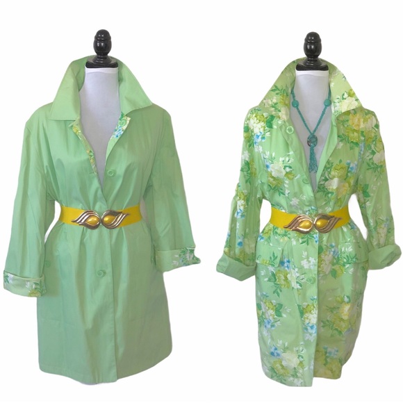 Michael Kors Reversible Green Floral Trench Coat - Picture 4 of 7